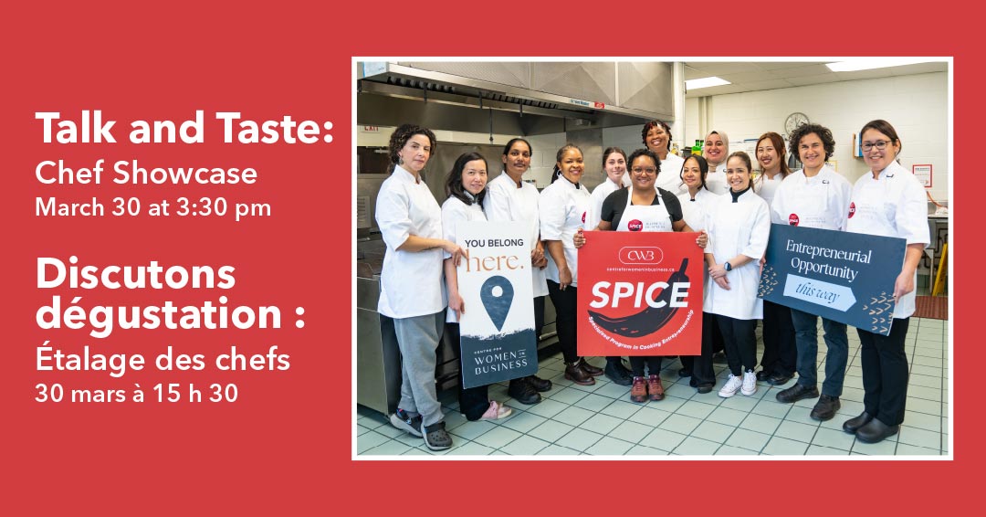 Event information beside a photograph of several women of various races smiling in chef’s jackets.
