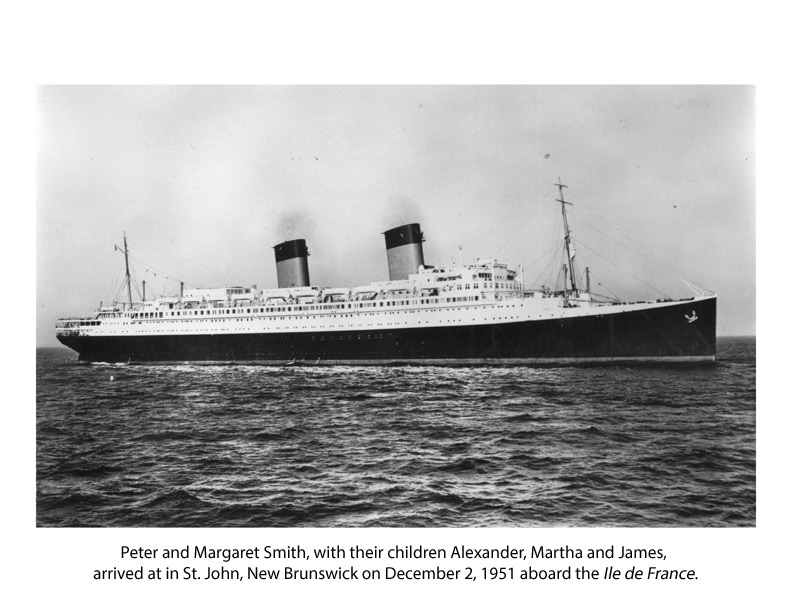 A black and white photo of a ship in the water, with a personalized caption typed underneath.