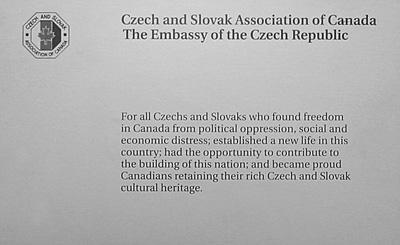 Czech and Slovak Association of Canada The Embassy of the Czech Republic plaque
