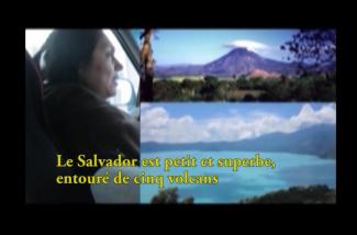 An image of a woman is next to an image of a volcano.