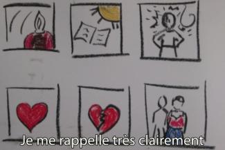 Little cartoons with hearts and people.