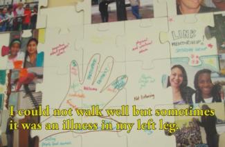 Puzzle pieces made up of a piece of illustrated paper.