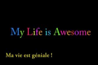 Colourful words written on a black background.