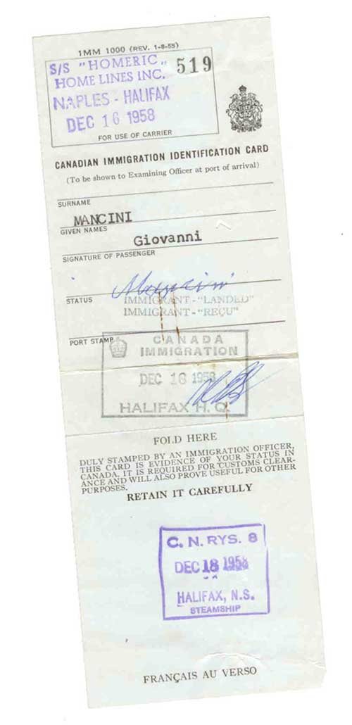 Faded travel document with immigration stamps.