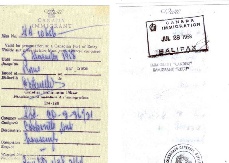 Faded travel document with immigration stamps.