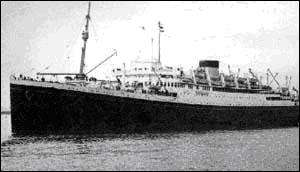 Black and white photo of a ship.