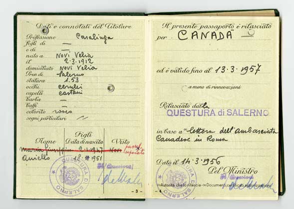 Third and fourth page of passport with details and stamps.