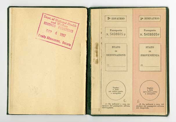 Coloured passport pages with stamps.