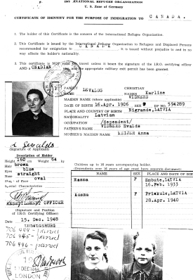 Travel documents with photos of Ausma, her sister and mother.