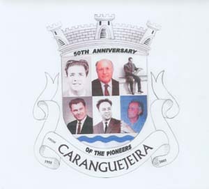 Individual images of six men, photoshopped onto an image of an emblem.