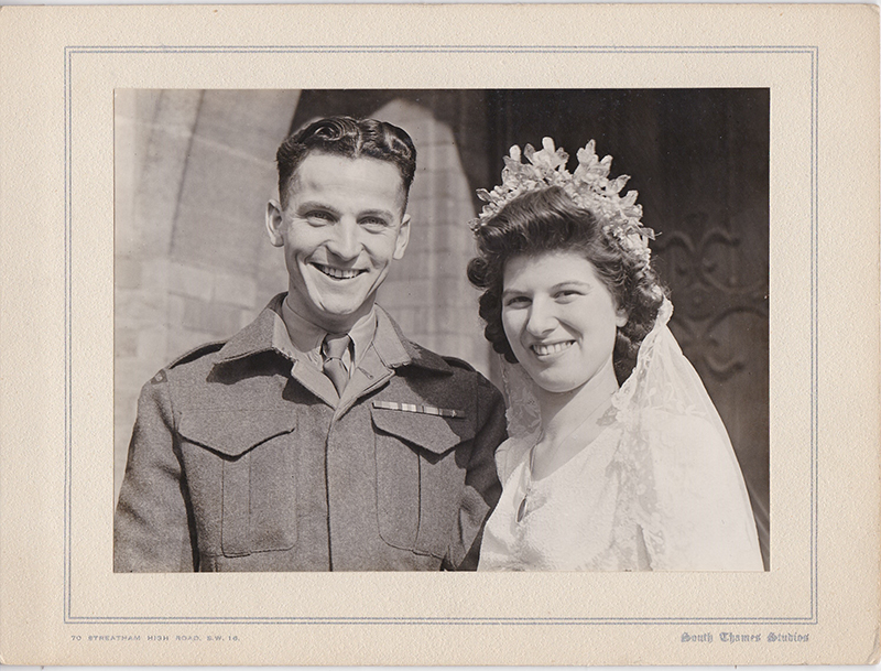 A bride and groom on their wedding day.