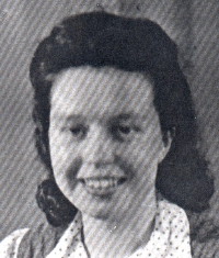 Head shot of Daphne as a young woman, photo is old and lined.