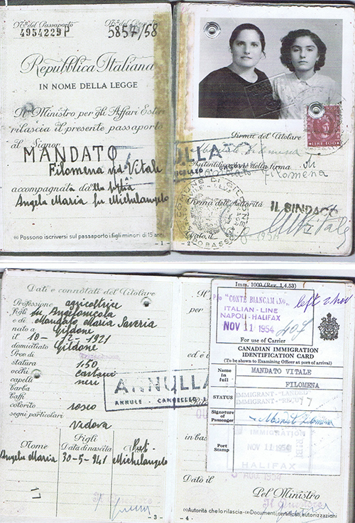 Old passport pages with traveller details and picture.