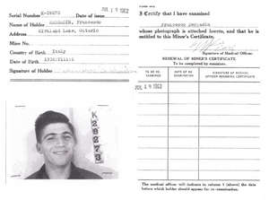 Miner certificate with photo of Francesco Sabbadin.