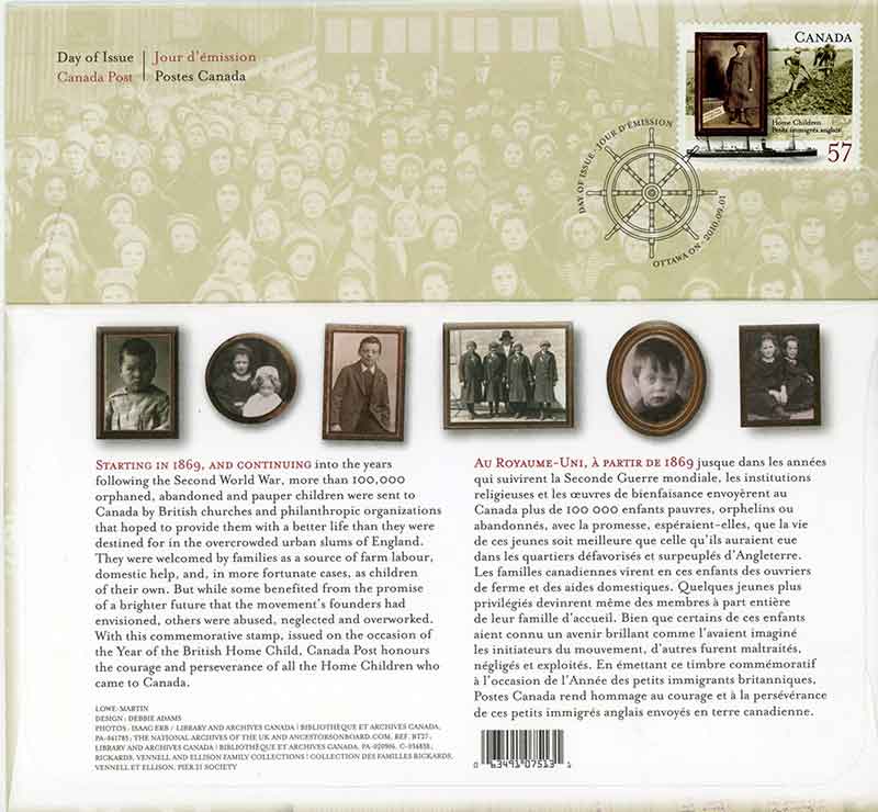 A paper that gives details on a stamp that commemorates the British Home Children.