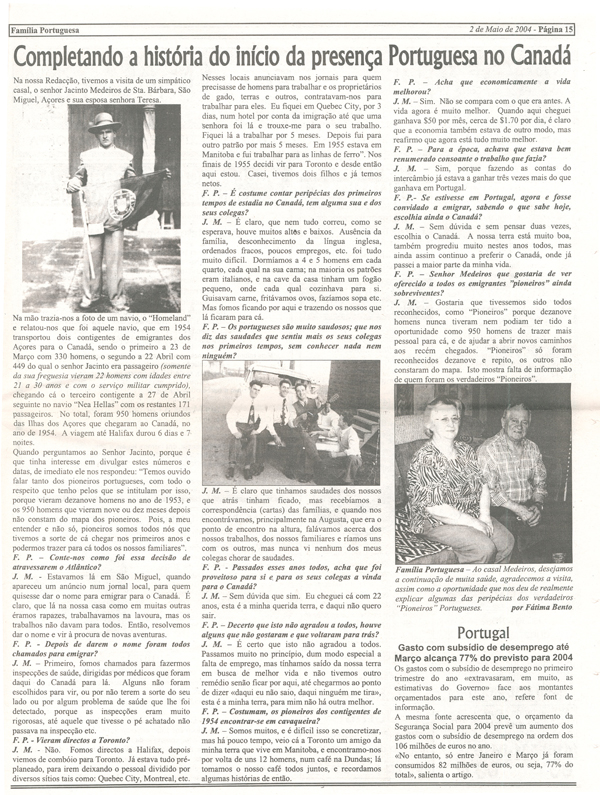 Portuguese newspaper article dated May 2, 2004.