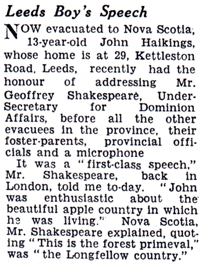 Newspaper article entitled Leeds Boy’s Speech.