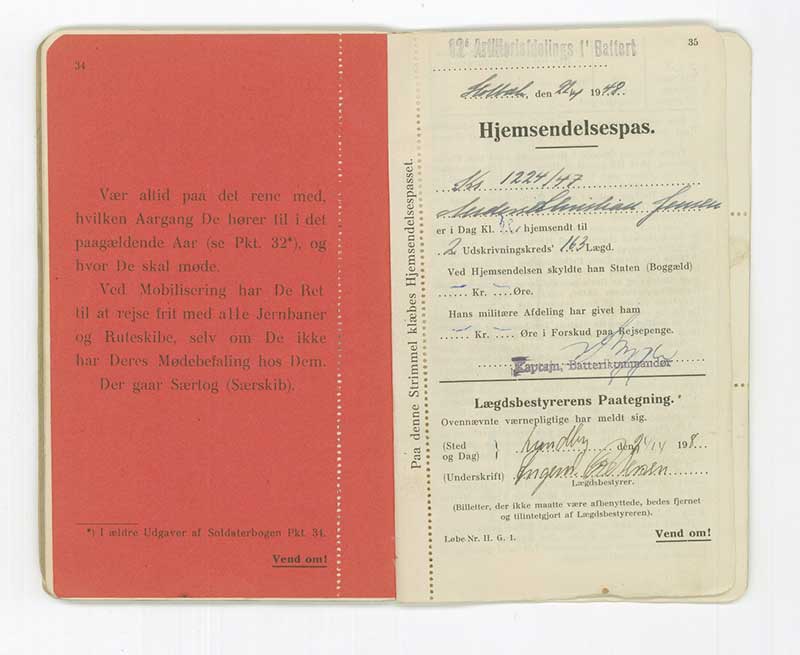 Military book pages, left page is red & right one is offwhite.