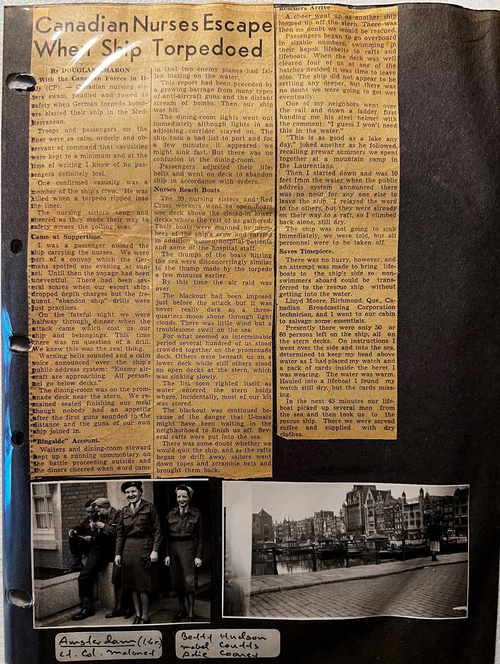 Old newspaper clippings and photos.