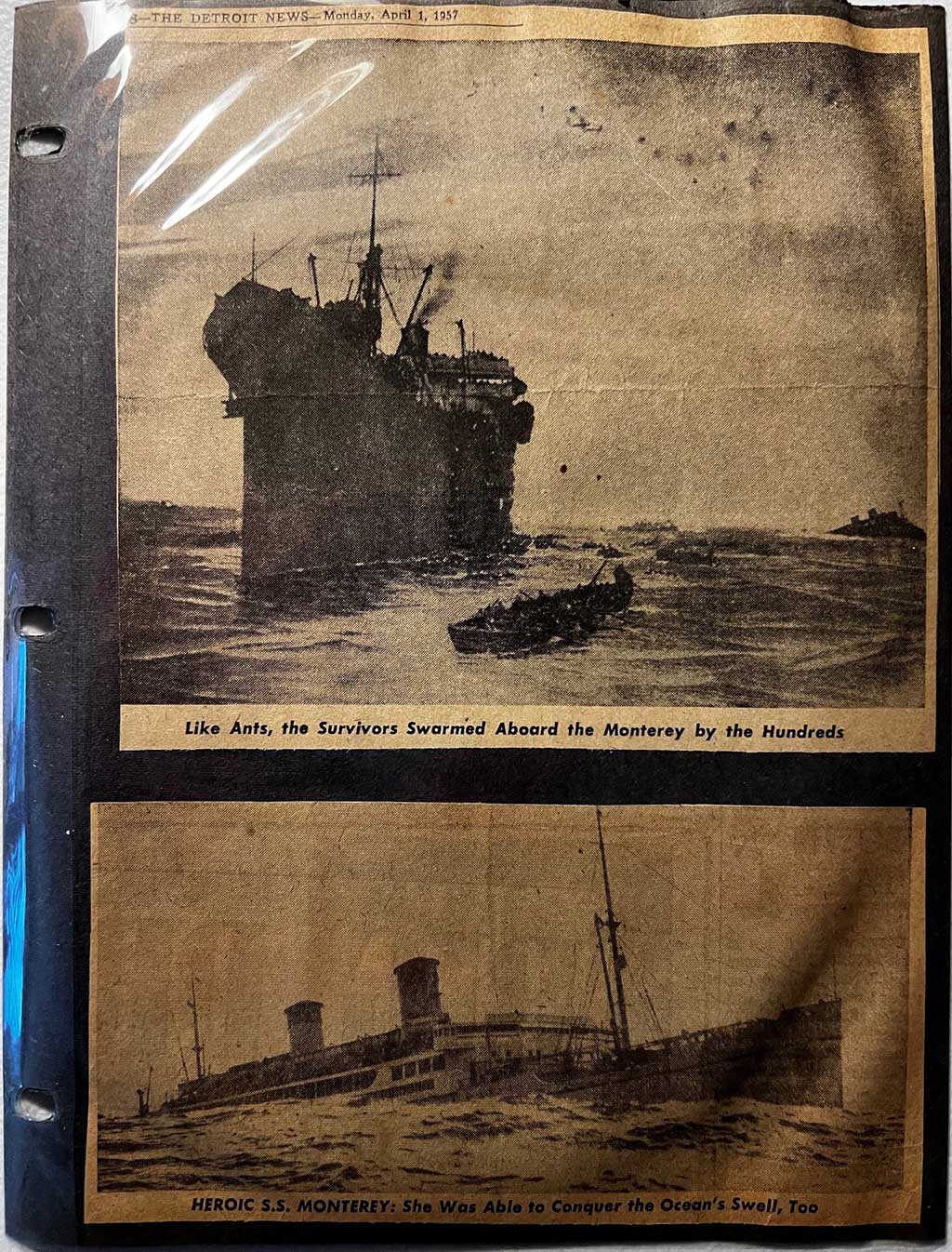 Old newspaper clippings and photos.