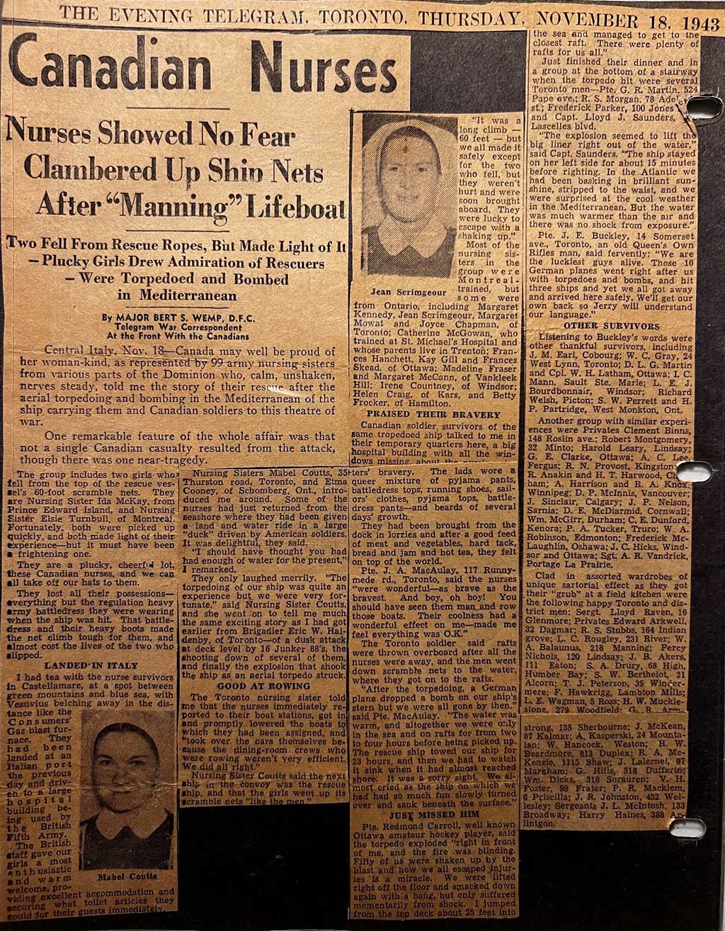 Old newspaper clippings and photos.