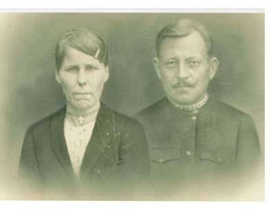 Old, painted portrait of a man and woman.