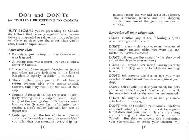 A list of Do’s and Don’ts for civilians proceeding to Canada.