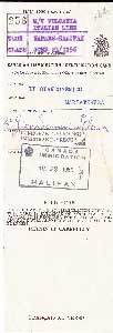 Front side of landing card, with two stamps and a name.