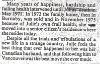 Old, pieced-together newspaper clipping with caption War bride never regretted it.
