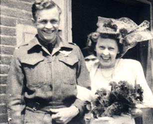 Kenneth and Betty on their wedding day outside the church.