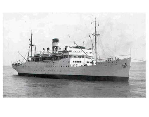 Black and white ship photo.