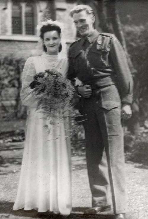 Bride and groom on their wedding day.
