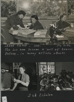 Collage of photographs showing several women working in various office tasks.