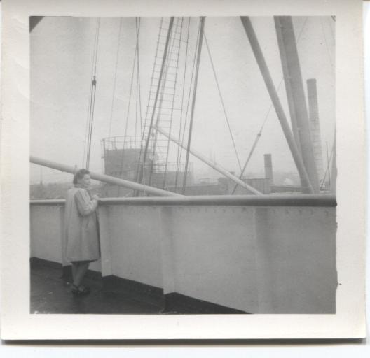 Woman on deck of ship.