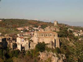 Aerial view of beautiful town in hills of Italy.