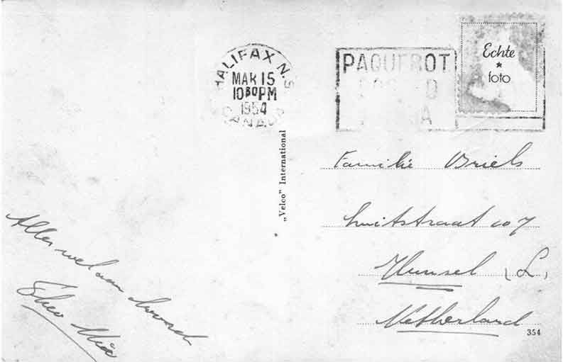Old postcard with two stamp tickets and Halifax NS stamp.