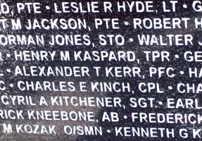 Close up of Wall of Remembrance, showing name Henry M. Kaspard TPR.