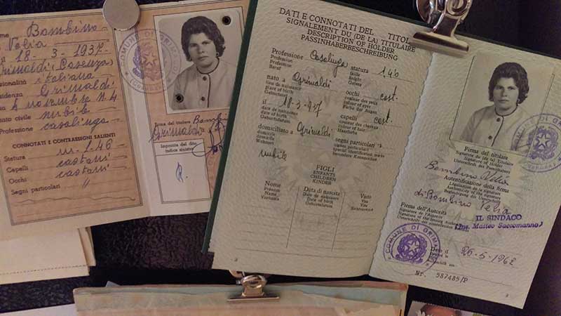 Open passports are attached to a clipboard.