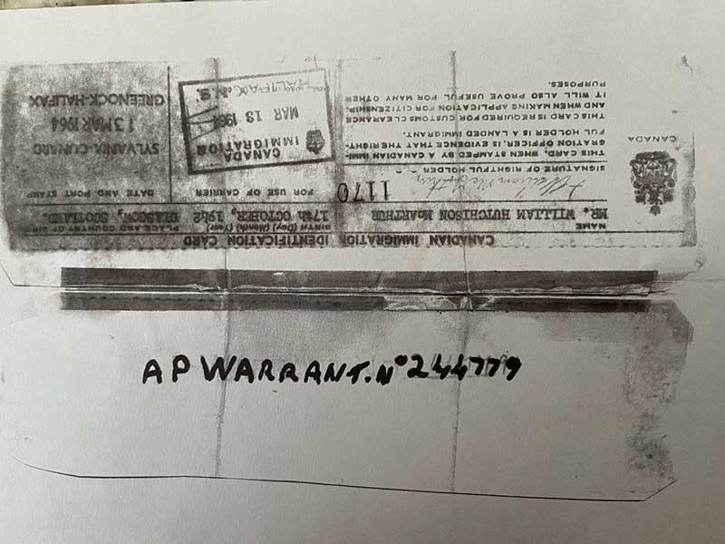 Canadian Immigration Landing Card.